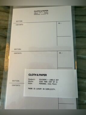 Cloth & Paper Personal Size Dividers + Labels Set